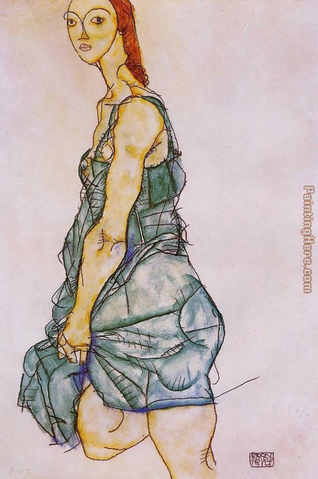 Standing Woman in a Green Skirt painting - Egon Schiele Standing Woman in a Green Skirt art painting